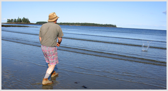 Skipping stones on a Maine beach